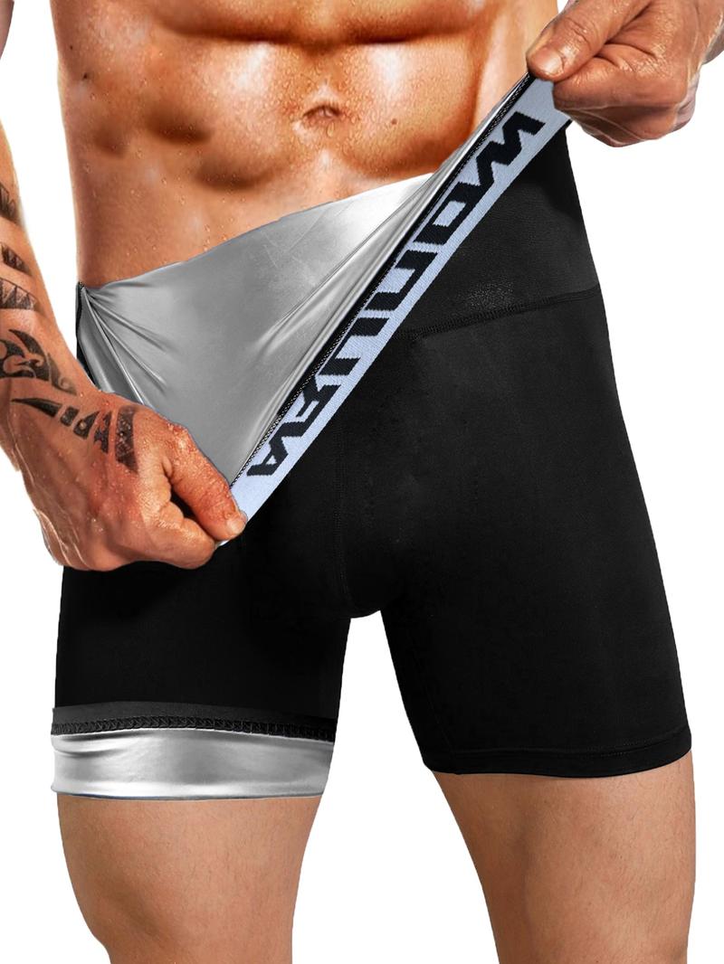 Men's Letter Tape High Waist Sauna Shorts, Functionality and Performance Casual Breathable Comfortable Sports Shorts, Workout Compression Shorts for Men