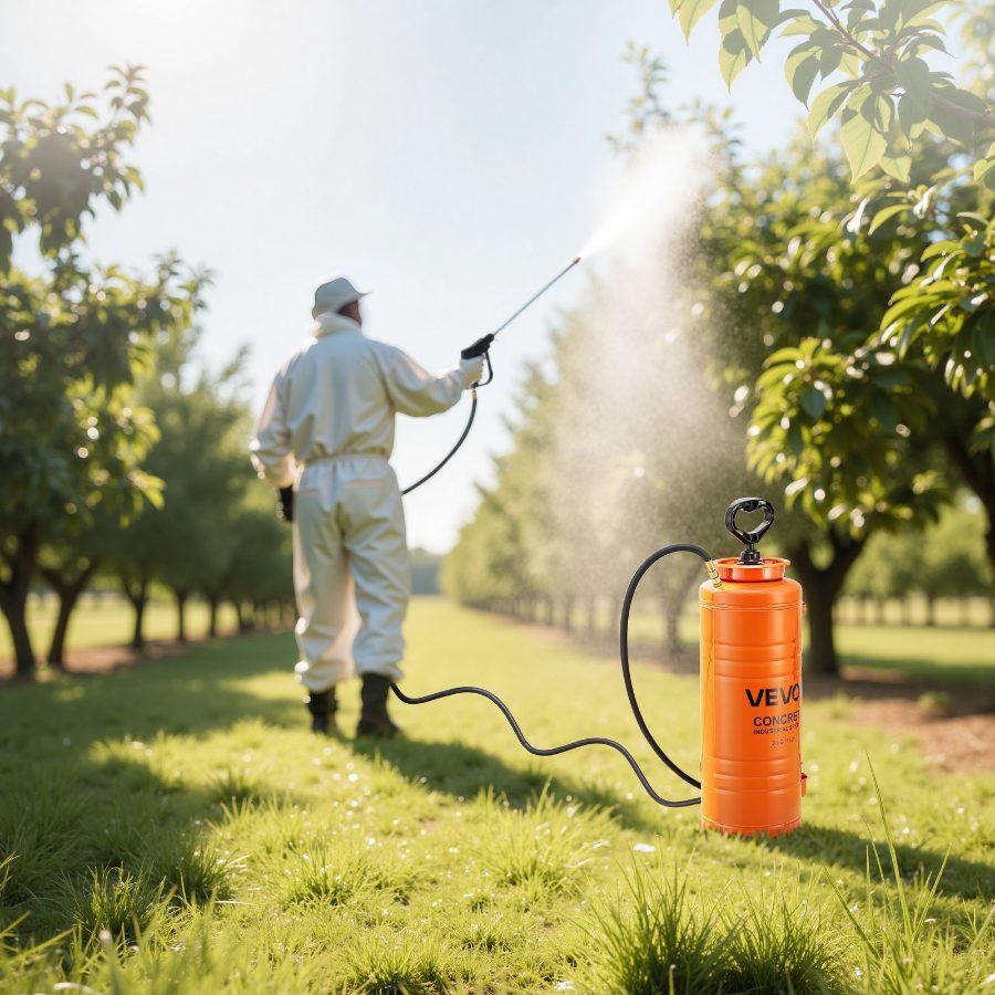 VEVOR Industrial Concrete Sprayer, 3.5 Gallon Stainless Steel Sprayer, Heavy Duty Tri-Poxy Pump Sprayers, 20.5Wand with Ergonomic Gun Handle, 48 120Hose, 2 Brass Nozzles for Construction, Garden