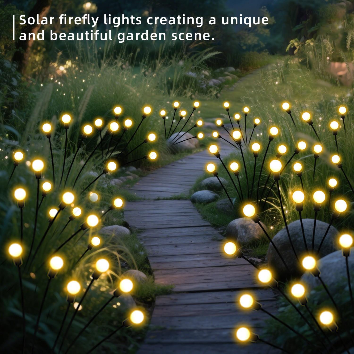 Solar Garden Lights 2-Pack, 20-24 LED Firefly Twinkle Lights, Auto On/off Day/night, Lawn Path Yard Wedding Party Christmas Gift