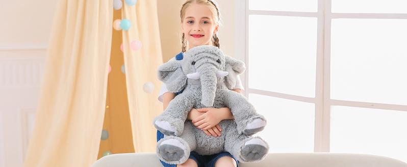 Elephant Weighted Stuffed Animals 5 lbs 16 inches Gray, Large Weighted Elephant Plushie Cuddly Pillow Gift for Kids & Adults