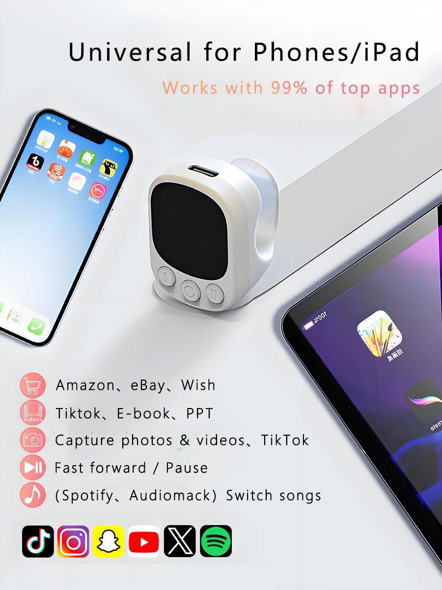 Mouse Ring Remote Control with Touchpad, Wireless, Smart Automatic Screen Clicker Device, Continuous Clicker, Scrolling Page Turner, Bluetooth Selfie & Video Recording Remote, Music Control for iPhone,iPad,Android, Christmas gift