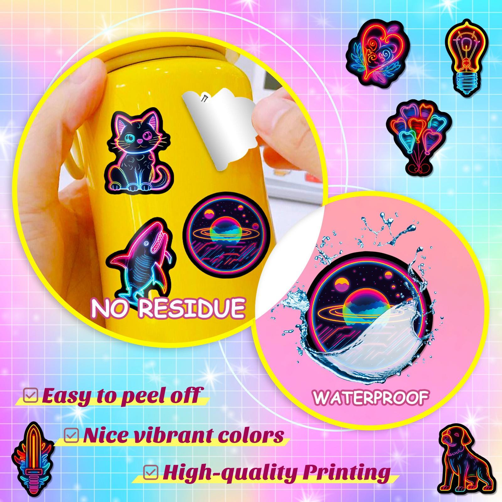 50 Sheets Neon Fresh Stickers, Creative Style Neon Light Stickers, Personalized Graffiti Stickers, Unique Decorative Stickers