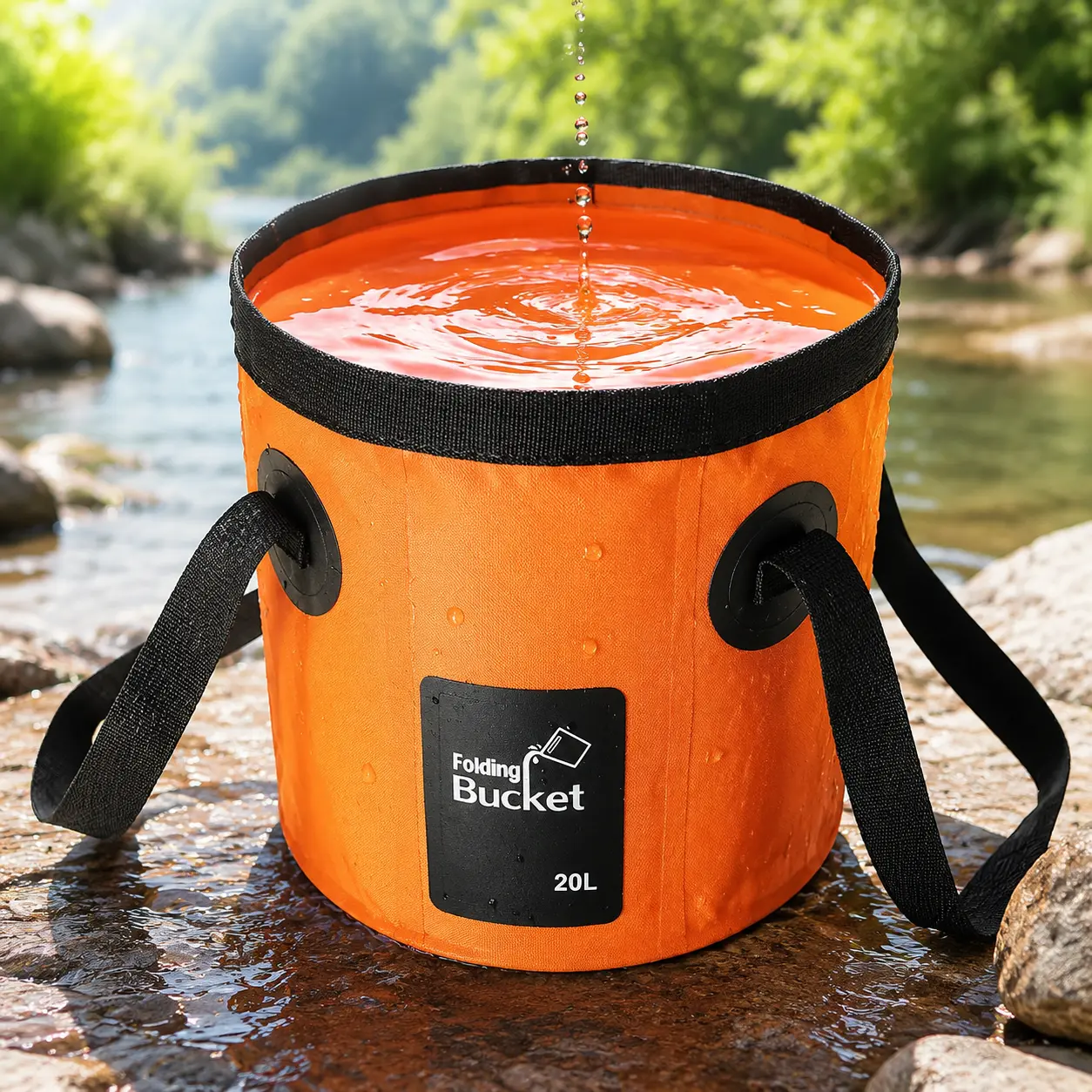 12L/20L Portable Foldable Water Bucket with Handle, Durable PVC Water Storage Container for Camping, Fishing, Travel, Road Trip & Outdoor Gardening