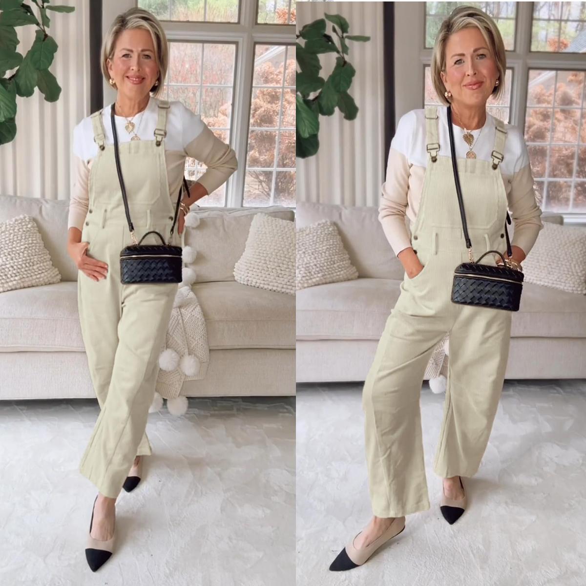 Buenoble Fall Corduroy Overalls for Women Barrel Wide Leg Bib Corduroy Pants Adjustable Romper Jumpsuit with Pockets