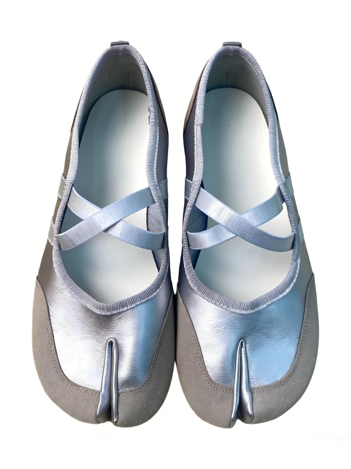 Women's Spring 2026 French Cross Strap Ballet Flats, Comfortable Casual Shoes, Striped Round Toe, Medium Width, All Seasons, Casual Wear Shoe