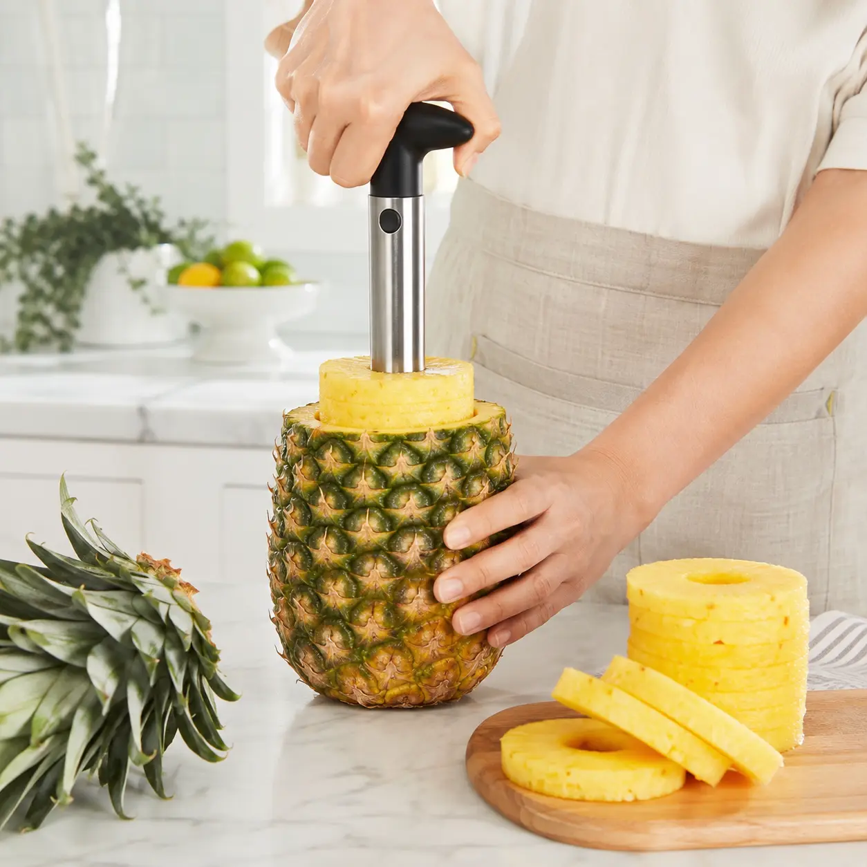 Stainless Steel Pineapple Corer Slicer Peeler, Multi-Function Fruit Cutter with Detachable Handle, Quick Core Remover Kitchen Gadget, 1-Year Warranty & Recipe E-Book for Home, Camping
