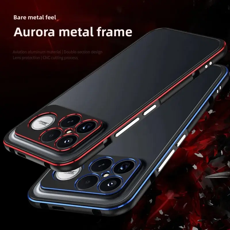 For POCO F8 Ultra/F9 Ultra/F9 Pro and Redmi K90 Pro Max/K100 Pro Max/K100 Pro Lightweight Aluminum Alloy Bumper Phone Case, Open Back Heat Dissipation, Metal Camera Protection and Shockproof Frame