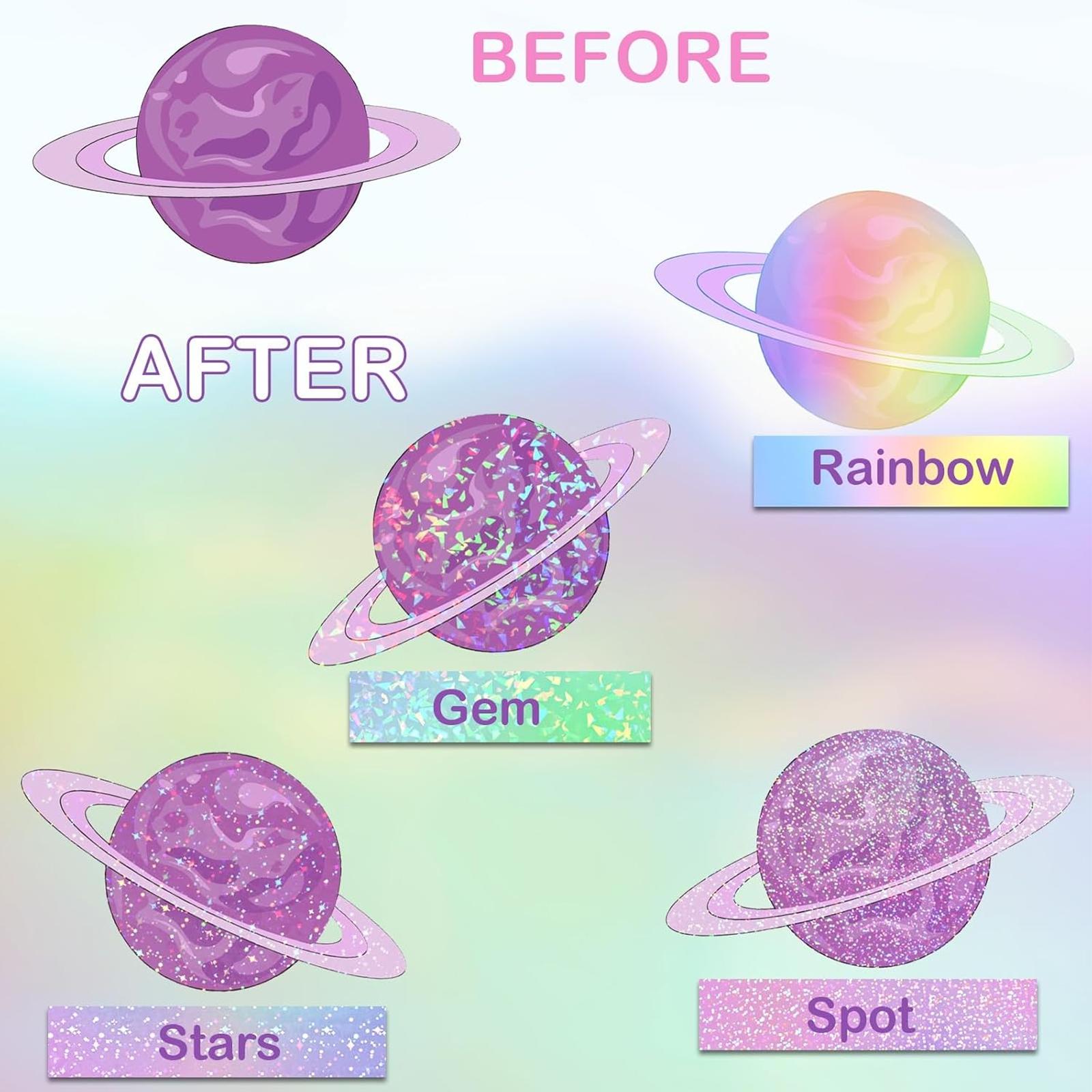 Transparent High Gloss Cold Press Film, 20/40 Sheets A4 Size 8.3x11.7 Inches, Mixed Styles Diamond Rainbow Star Dot, Waterproof Self-Adhesive Vinyl Stickers