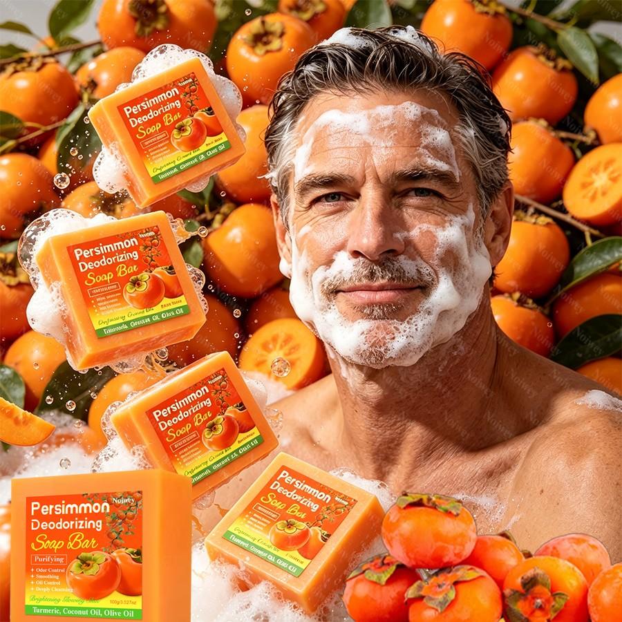 5pcs Persimmon Bar Soap, Cleanser, 48 hour odor control, Multi functional soap for Cleansing The Face, Body, Hands, Eliminates Body Odor, Deep Cleans, Controls Oil, Smooths And Refines The Skin, Provides Moisturizing, Hydrating Care