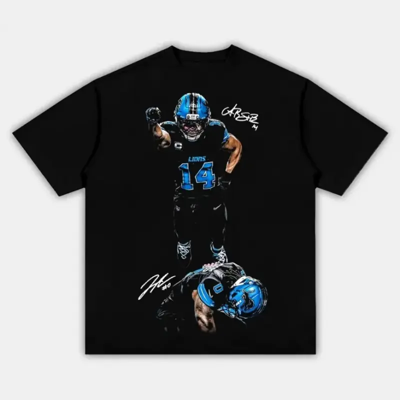 ST.BROWN x GIBBS "CELLY" Men's Graphic T-Shirt, Amon-Ra ST.BROWN & Gibbs Football Fan Tops, Pure Cotton Menswear Sport Street Unisex Shortsleeve Game Day Merch, Casual Fan Apparel Gift