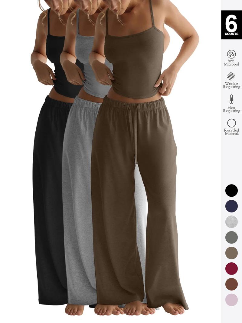 Women's Fall 2-Piece Set, Athleisure Wear Set, Sleeveless Top & Wide-Leg Pants, Casual Comfortable Sportswear with Pockets, All Seasons Fitted