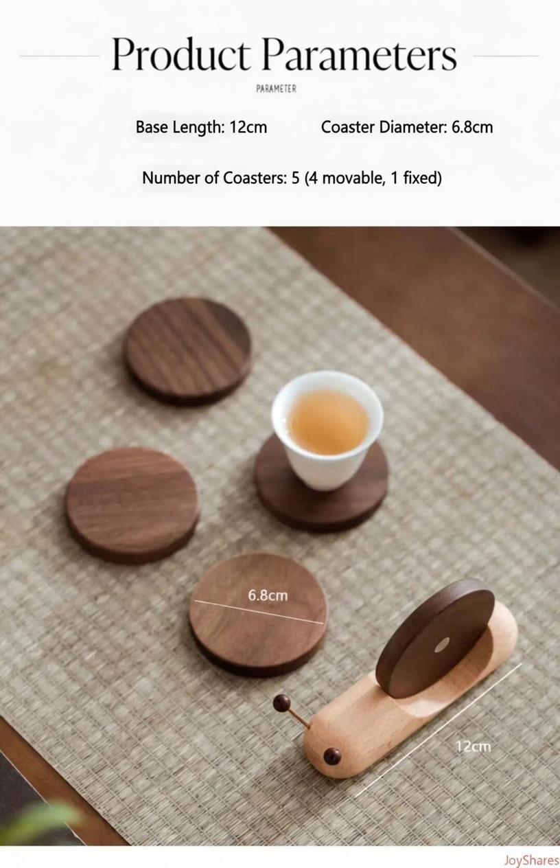 5pcsCreative Snail Shaped Coaster Set, Made Of North American Black Walnut Wood, Heat Resistant Wooden Drink Mats With Exquisite Cute Design For Coffee Table Indoor Household Daily Drink Placement