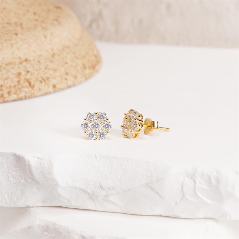 Delzzad S925 D Color VVS Synthetic Moissanite Flower Stud Earrings Mother's Day Gifts Jewelry