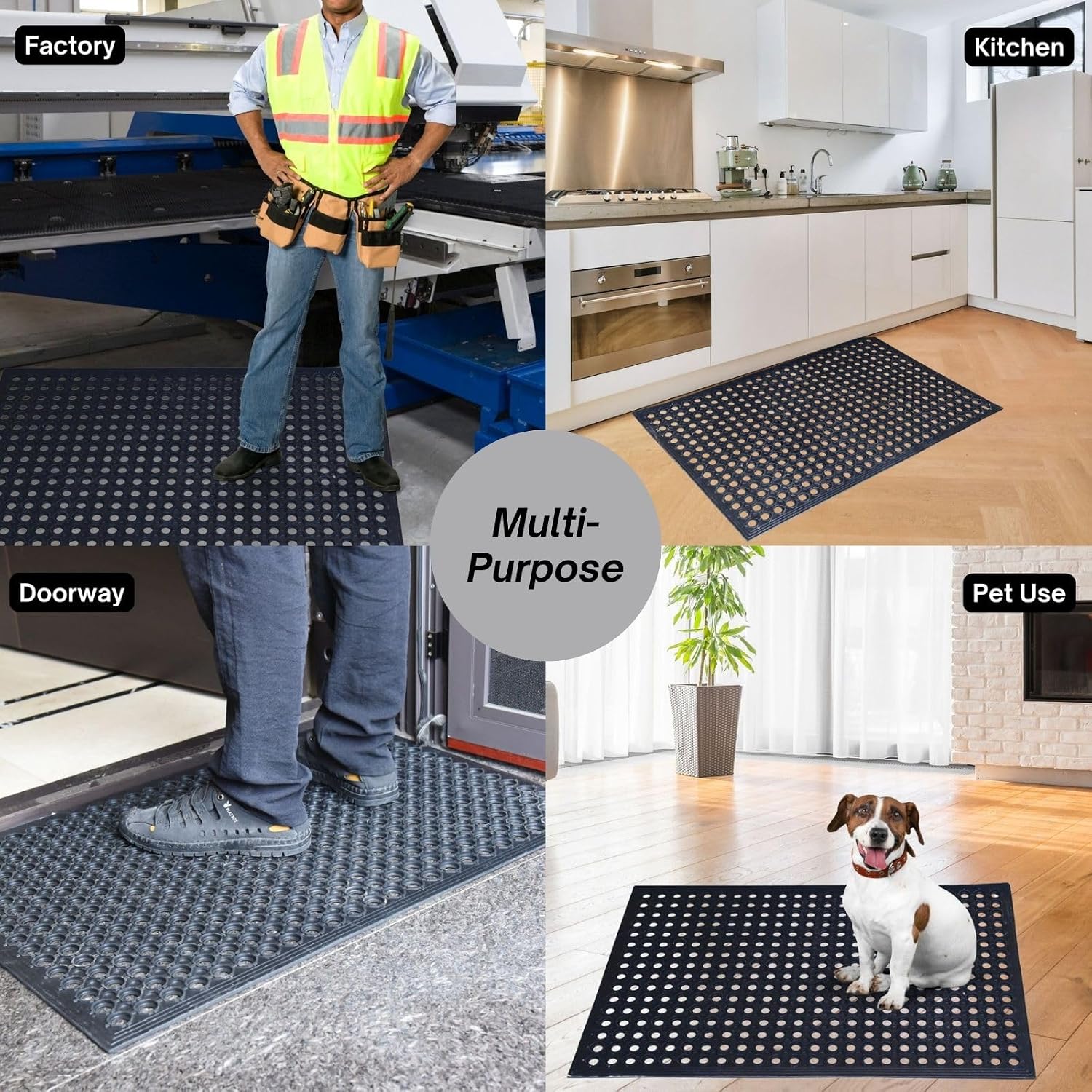 2 Pack Heavy Duty Rubber Drainage Mats, 24" x 36" Non-Slip Outdoor Rubber Floor Mats with Drainage Holes, Commercial Kitchen Mats for Garage, Patio, Entryway, Indoor Outdoor Use