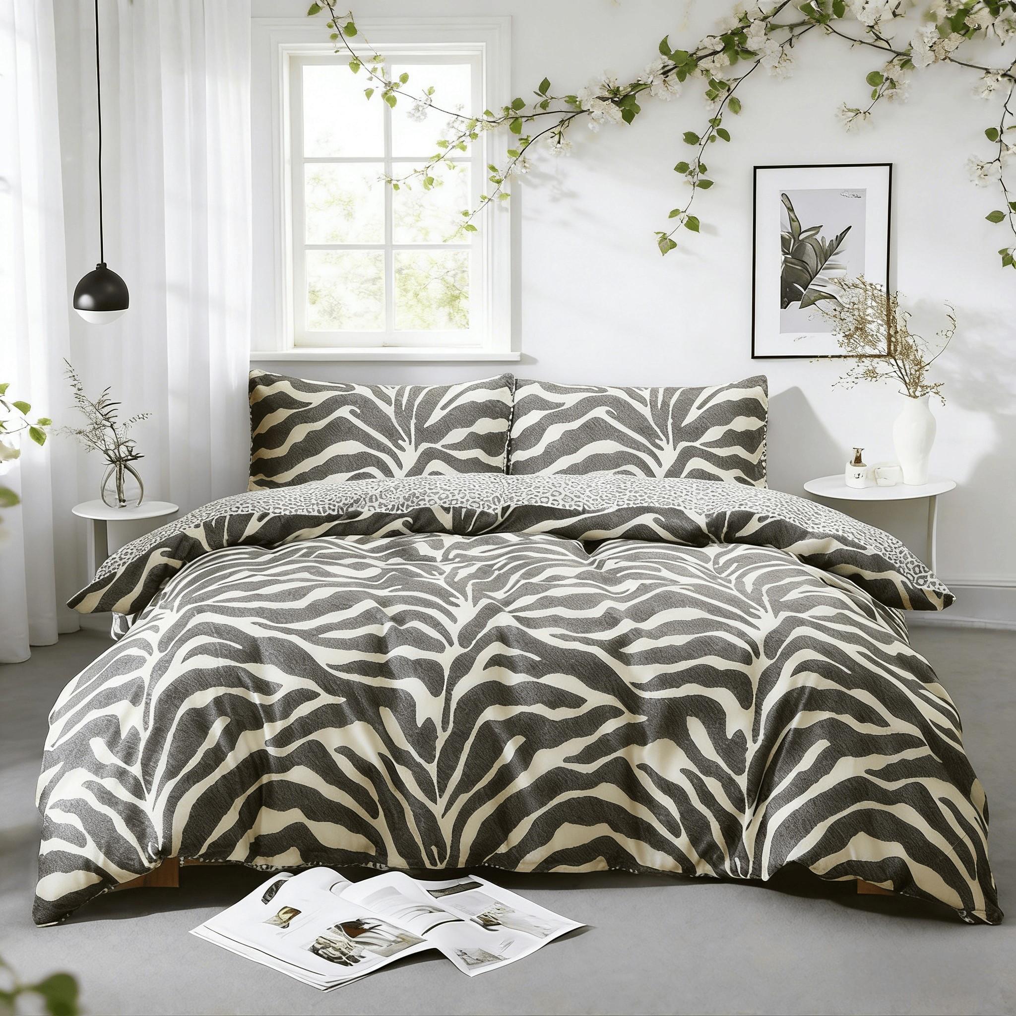 Zebra Print & Leopard Pattern Bedding Set, Reversible 3 Piece (1 Duvet Cover + 2 Pillowcases No Insert), Soft Comfortable, Soft Bedding Sets, All Seasons Use, Gift Idea