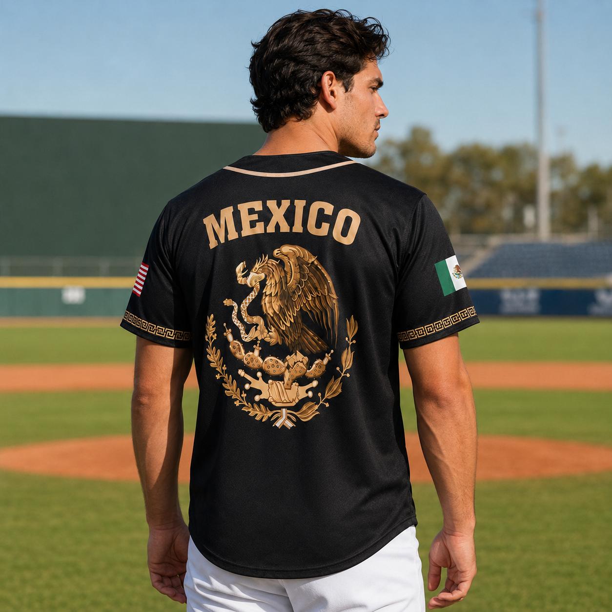 Mexico Jersey - Vintage Mexican Style Breathable Athletic Top, Green White Red Button-Up Casual Sports Jersey, Men's Summer Throwback Sportswear Gift Mexico Jersey - Vintage Mexican Style Breathable Athletic Top, Green White Red Button-Up Casual Sports Jersey, Men's Summer Throwback Sportswear Gift