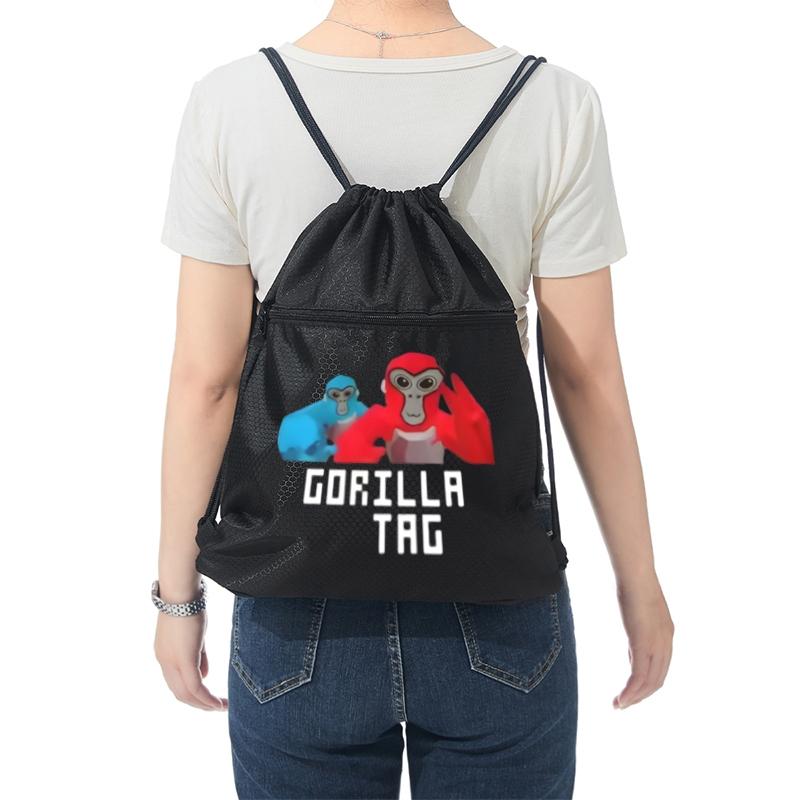 Gorilla Tag Game Characters Print Drawstring Backpack Outdoor Sport Gym Bag Lightweight for Teens Youth Students Unisex Suitable for School Travel Hiking Daily Use Perfect Gift for Christmas Birthday Graduation and Spec