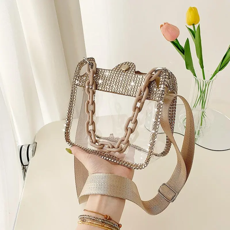 Transparent Chunky-Chain Evening Clutch | Shoulder & Crossbody "Jelly" Bag | Clear PVC Crossbody/Shoulder Bag | Summer Beach Tote | Transparent Handbag