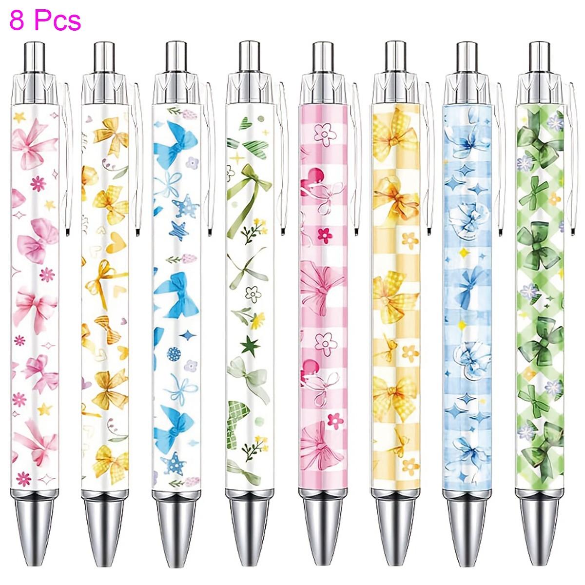 8/16/24 Pcs Flower Ballpoint Pens, Floral Pens Bulk, Floral Birthday Party Favors for Women, Black Ink Flower Fine Point, Smooth Writing Pens, Journaling Gifts Office School Teacher Coworker Supplies