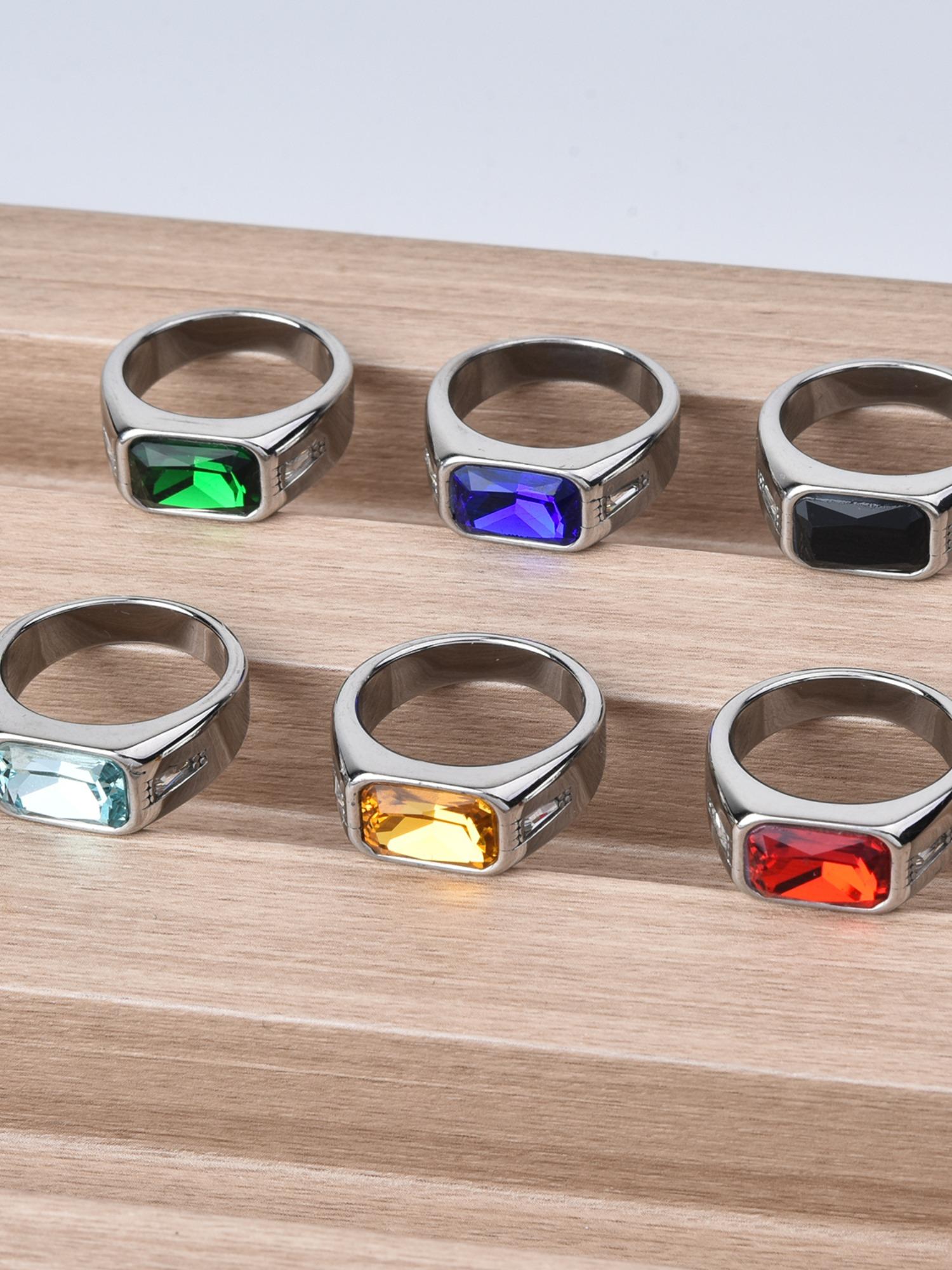 Men's Casual Stainless Steel Ring, Red Corundum Gemstone Accent, Minimalist Design Showcases Personality