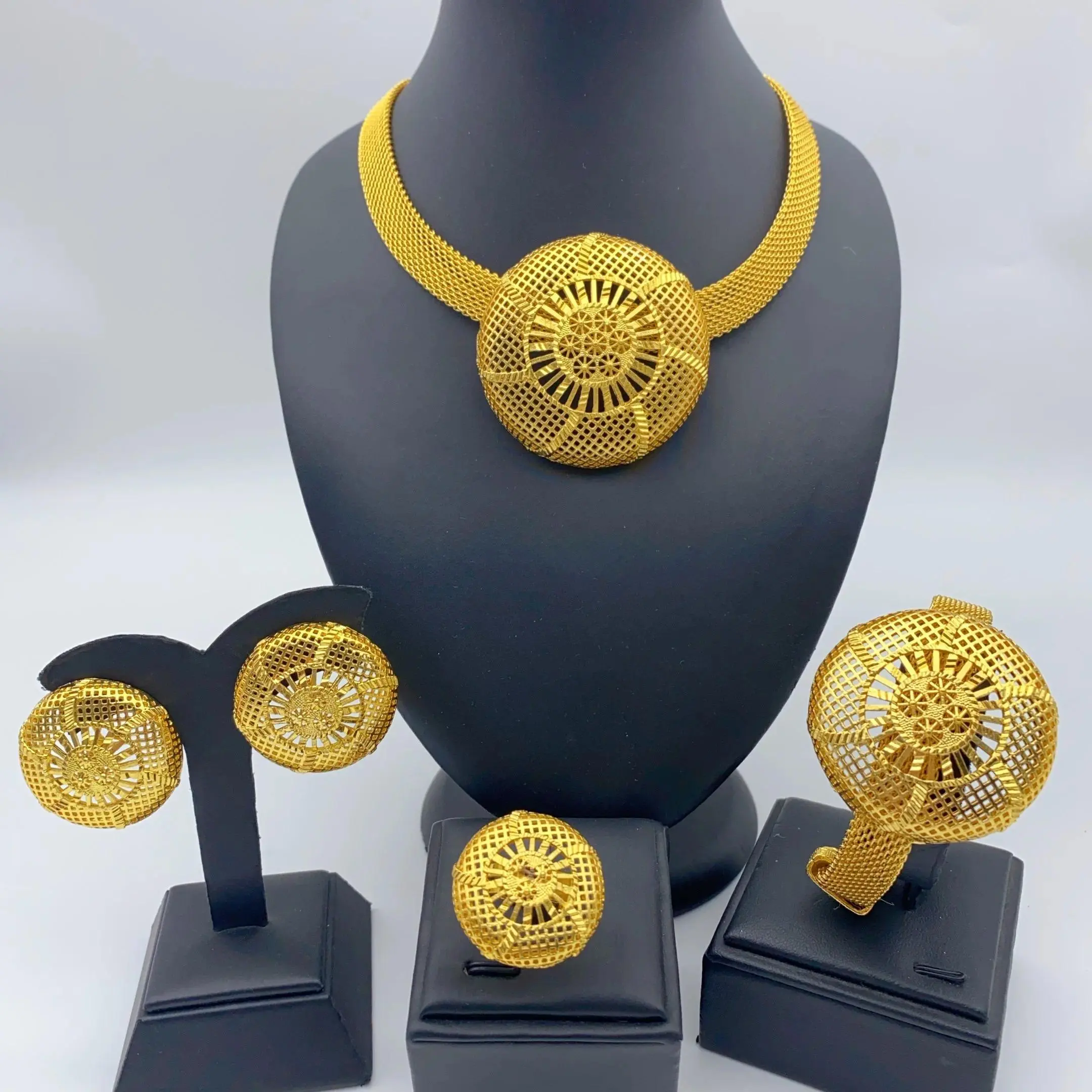 Nigeria Dubai 24K Gold Plated Jewelry Set for Women Wedding Pakistani Necklace Earring Bracelet Ring Bridal Jewellry Accessories
