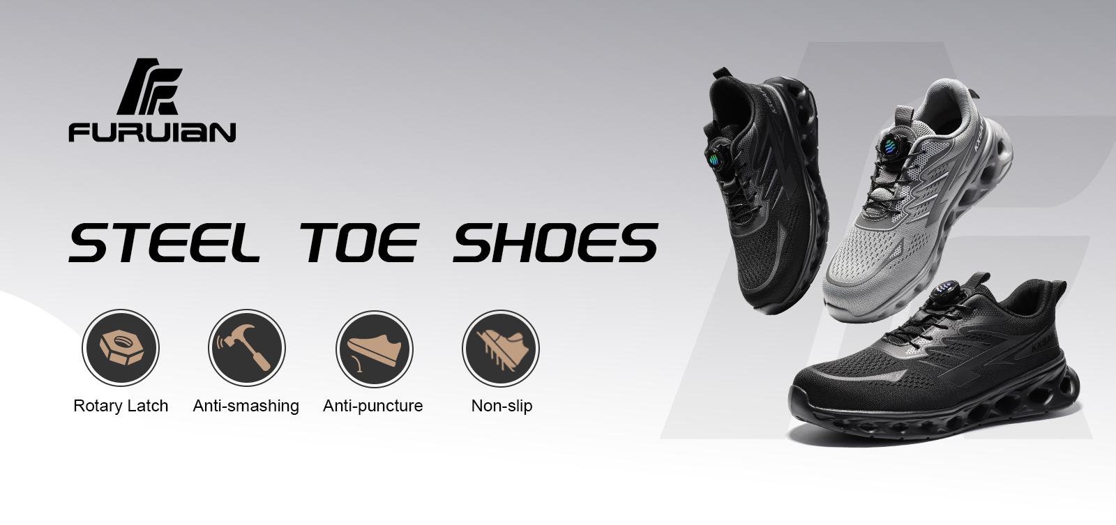 Steel Toe Shoes for Men Women Safety shoes stylish shoes Work safety sneaker Stylish shoe with Rotating Buckle Smash Stab Resistant Air Cushion Safety Shoes Comfortable Breathable  All-Day Comfort  Work Shoes Industrial Work Safety Sneaker All Seasons