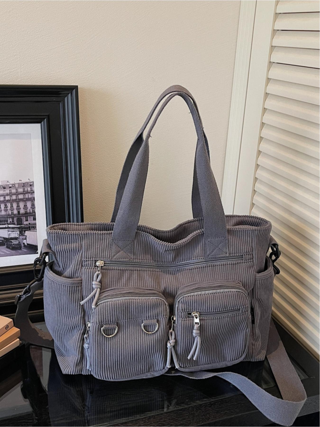 Corduroy multi-pocket large-capacity tote bag, Commuter Tote Bag, casual and versatile, suitable for shopping, school, work, commuting, and everyday accessories Corduroy multi-pocket large-capacity tote bag, Commuter Tote Bag, casual and versatile, suitable for shopping, school, work, commuting, and everyday accessories