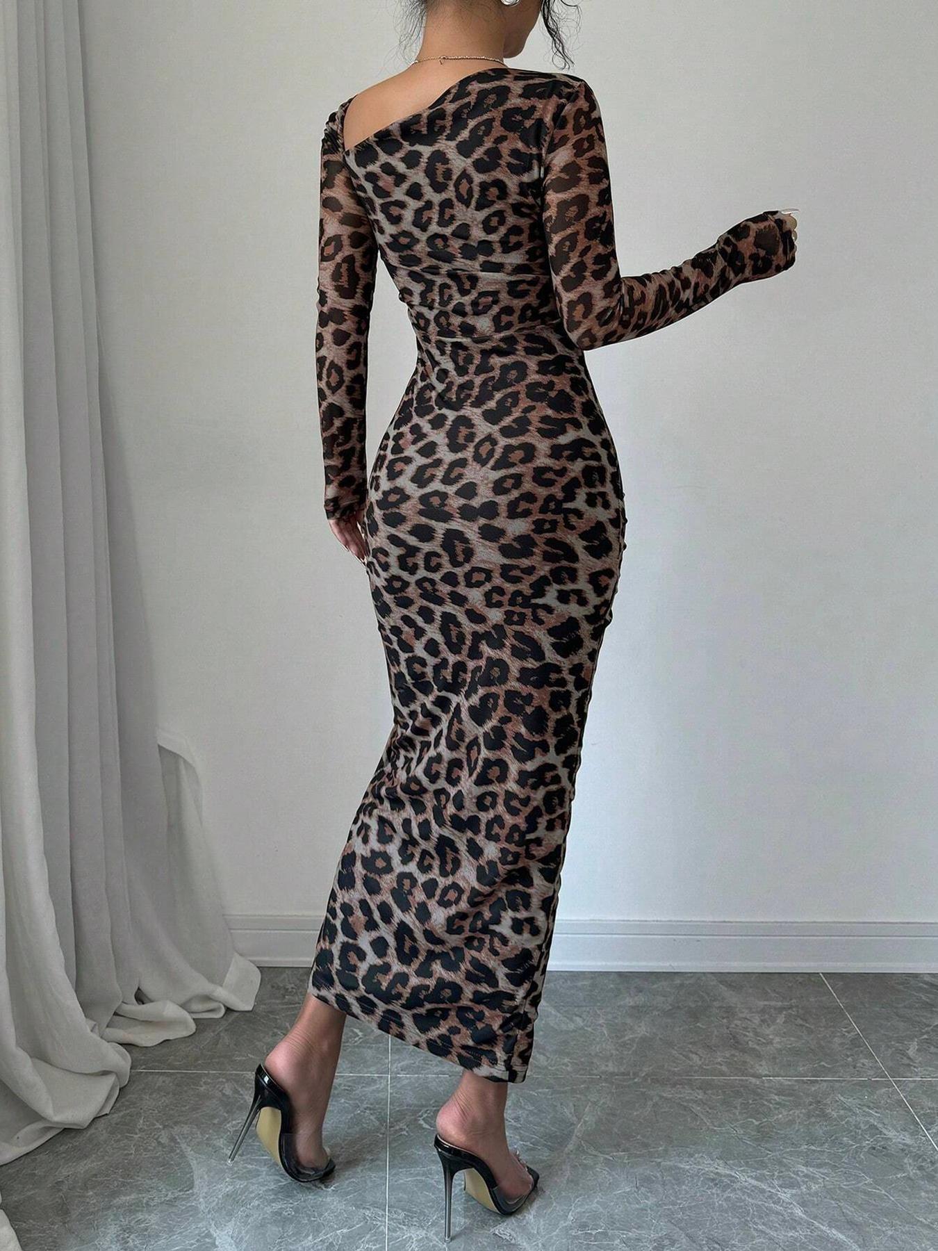 European and American Leopard Print Dress, Sexy Bodycon A-Line Long Sleeve Top, Spring/summer Casual Style, Perfect for Daily Wear