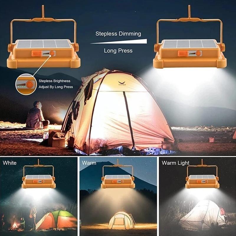 Portable LED Solar Light USB Solar-Powered LED Lamp with 4 Brightness Levels IP66 Waterproof for Camping Outdoor Work Car Repairs Power Outages Hiking Fishing Nighttime Activities High Lumen Flashlight Usb Rechargeable Headlamp