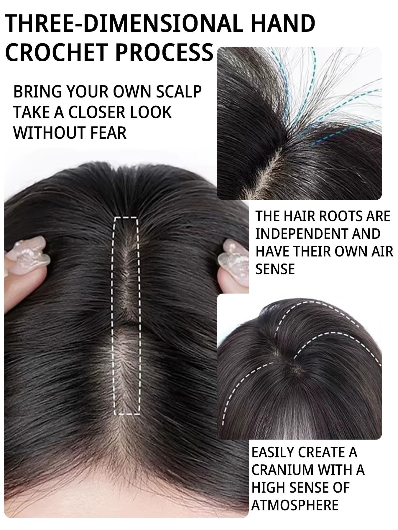 Women's Synthetic Bangs Hairpiece Clip-On Bangs Hair Extension, Hairtoppers, Clip On Hairpieces, Natural, Voluminous, Hairpiece Adds Hair Volume 3D Side-Swept Lift Reshapes Center-Parted Bangs Daily Hair Accessory Easy to Use