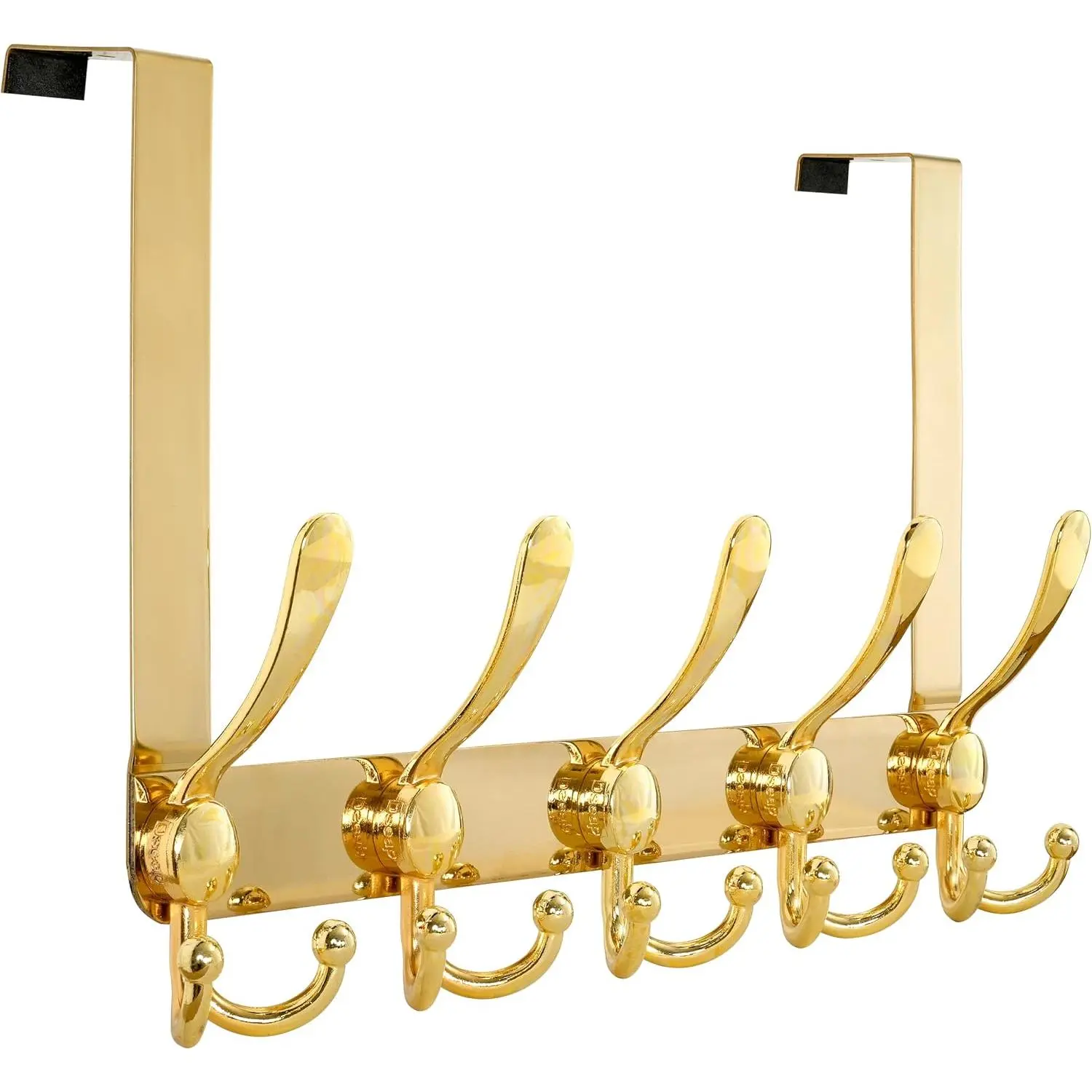 Over Door Hook 2.0 - Upgraded Version - Simple-Assembly, Strong, Heavy-Duty Stainless Steel 5-Tri-Hook Over The Door Hanger Rack, SimpleStrong Series, Gold