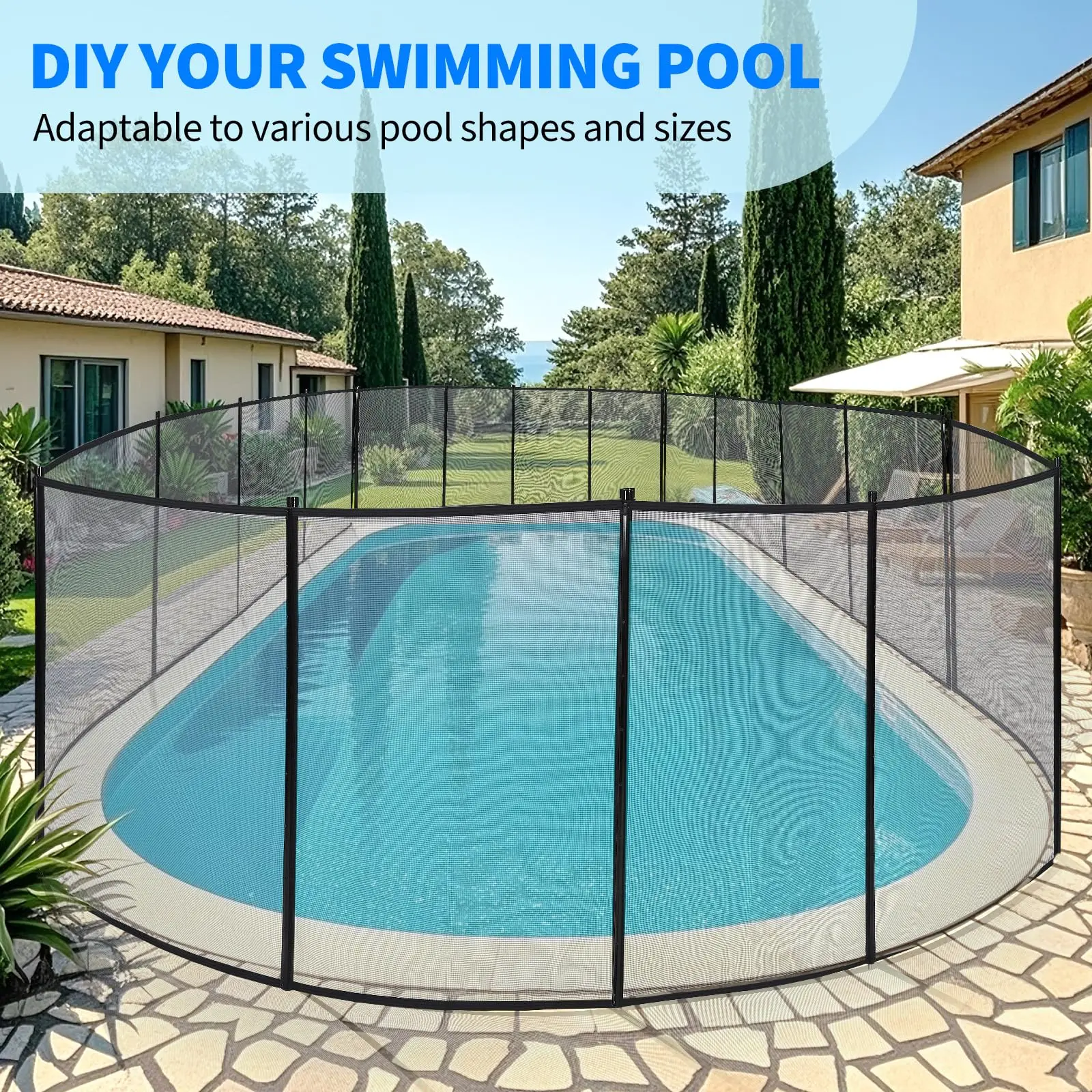 Garvee Removable Mesh Pool Fence DIY Kit (4x108ft Size) for Inground & Above Ground Pools, Heavy-Duty Steel Frame, Weather Resistant, Stainless Steel Hardware, Child Barrier, Pet Barrier, Includes Simple Door