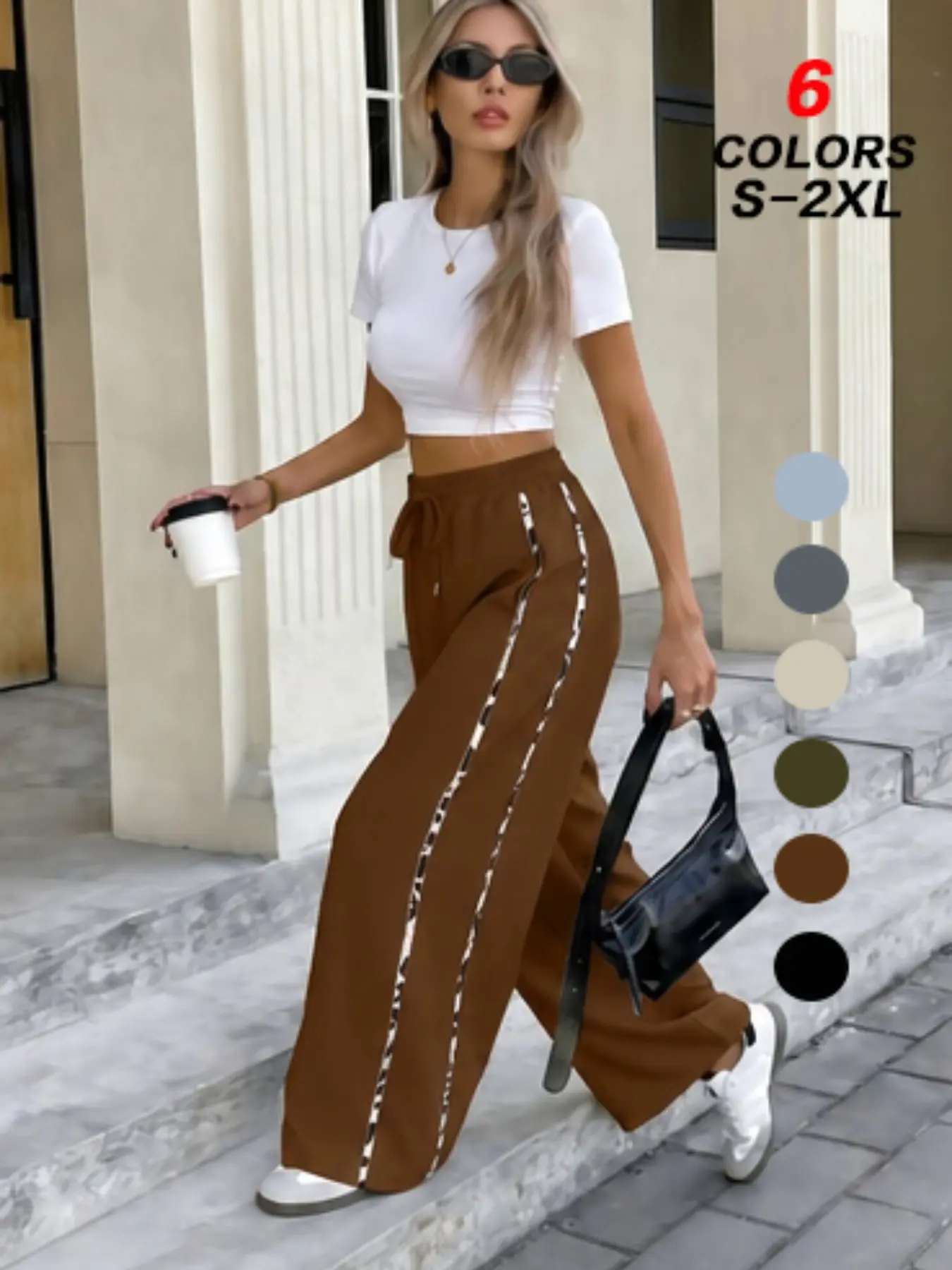 Edgy Streetwear Women's 2026 Leopard Pattern Slouchy Mid-Rise Pants Casual Comfort for Brunch Street Style Errands Gym Hangout Wear