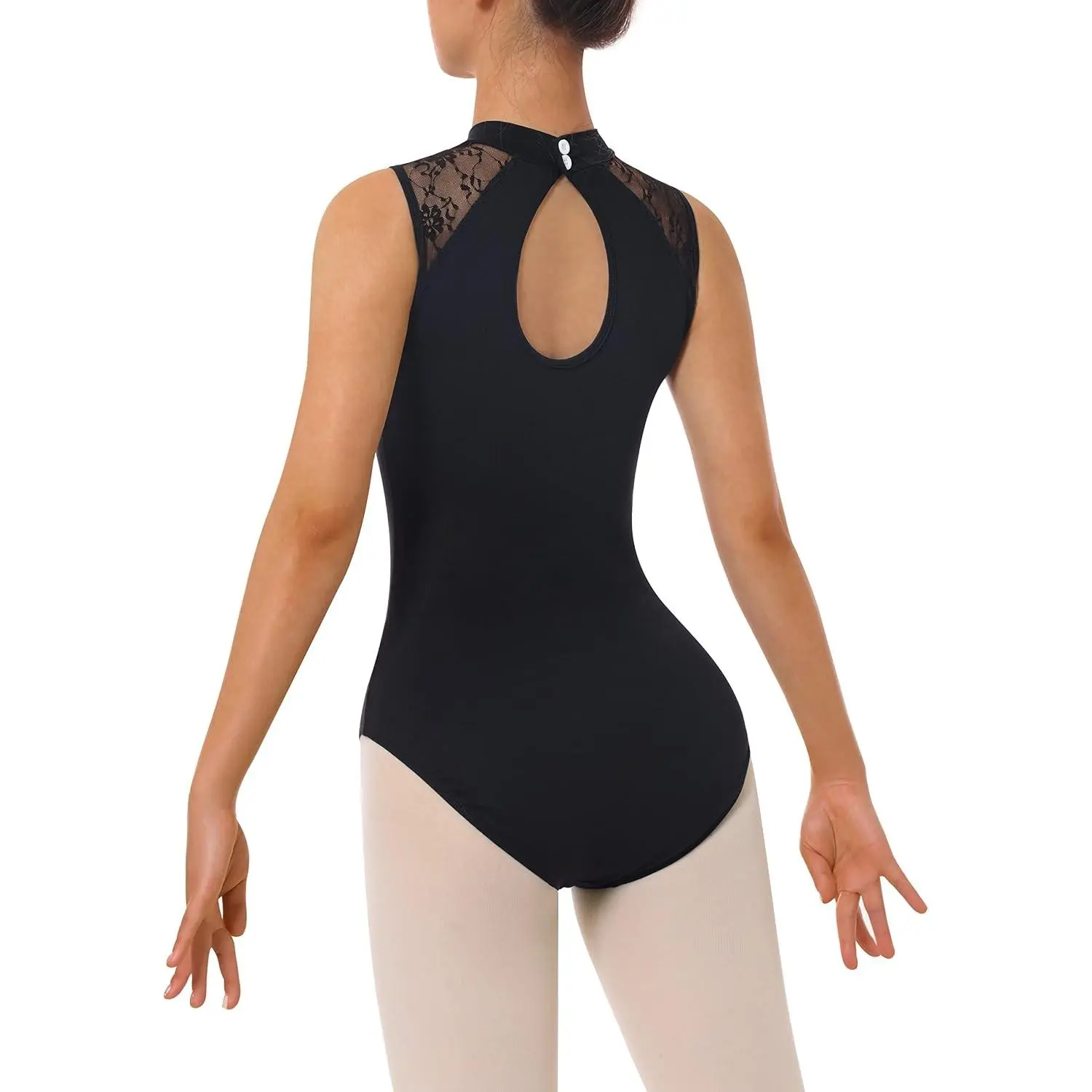 Women's Turtleneck Dance Ballet Leotard with Durable Lace, Water-Drop Hollow Back, Full Front Lining for Privacy, Soft & Breathable Fabric, Great for Ballet Class & GymnasticsGift