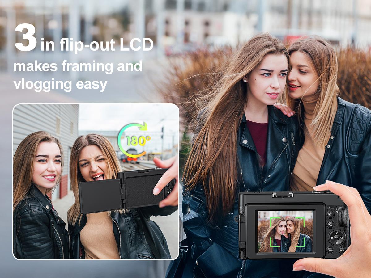 4K 48 MP Vlogging Digital Camera, Compact 16x Zoom Camera with 3.0-inch Flip Screen and 32 GB SD Card