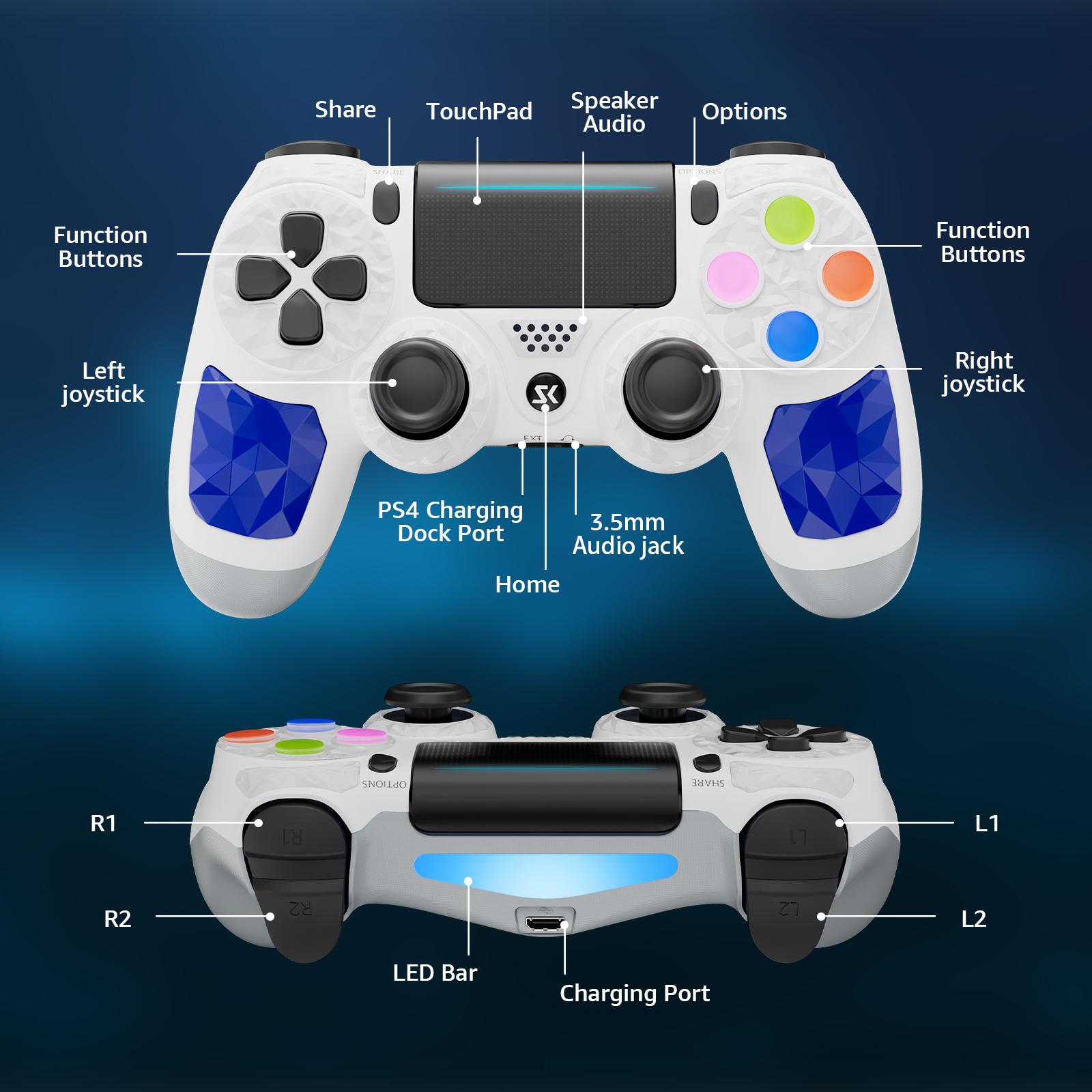 ISHAKO Wireless Game Controller For PS4/PS3/PC/Android/iOS, With Double Vibration, Six Axis Gyro, Touchpad, Built in speaker, Audio jack, PS4 games, gamepad, White PS413