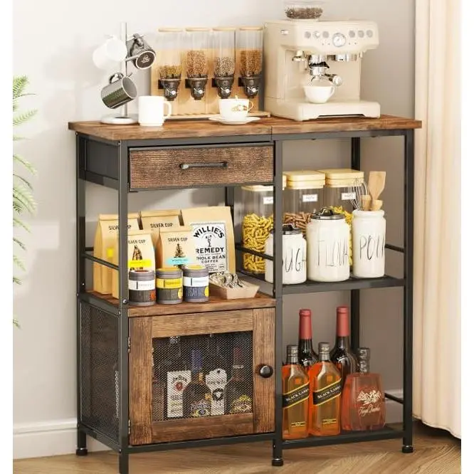 Garvee trapezoidal 4-level wine rack, iron + wood, brown
