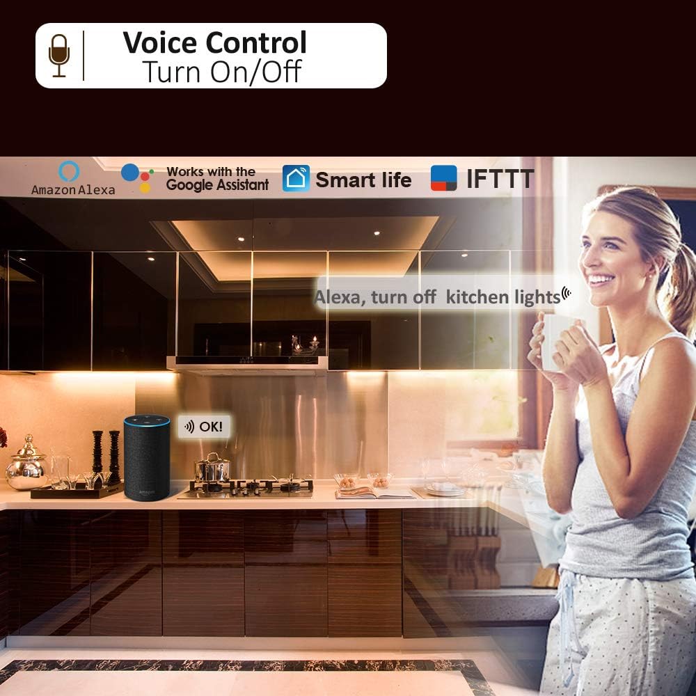 Smart Under Cabinet Lights Work with Alexa, Google,Siri, LED Light for Kitchen Shelf Counter Lighting with App, Voice Activated Dimmable and Linkable Warm to Cool White (3 Lights Bar Kit)
