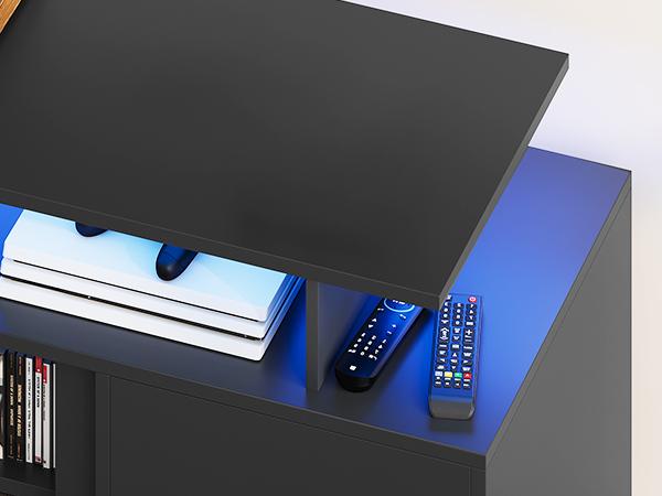 Yitahome Modern TV Stand for TVs Up to 75'', Entertainment Center with Light Strip, TV Shelf with Storage Cabinets & Movable Partition, TV Console for Living Room, 70 Inch