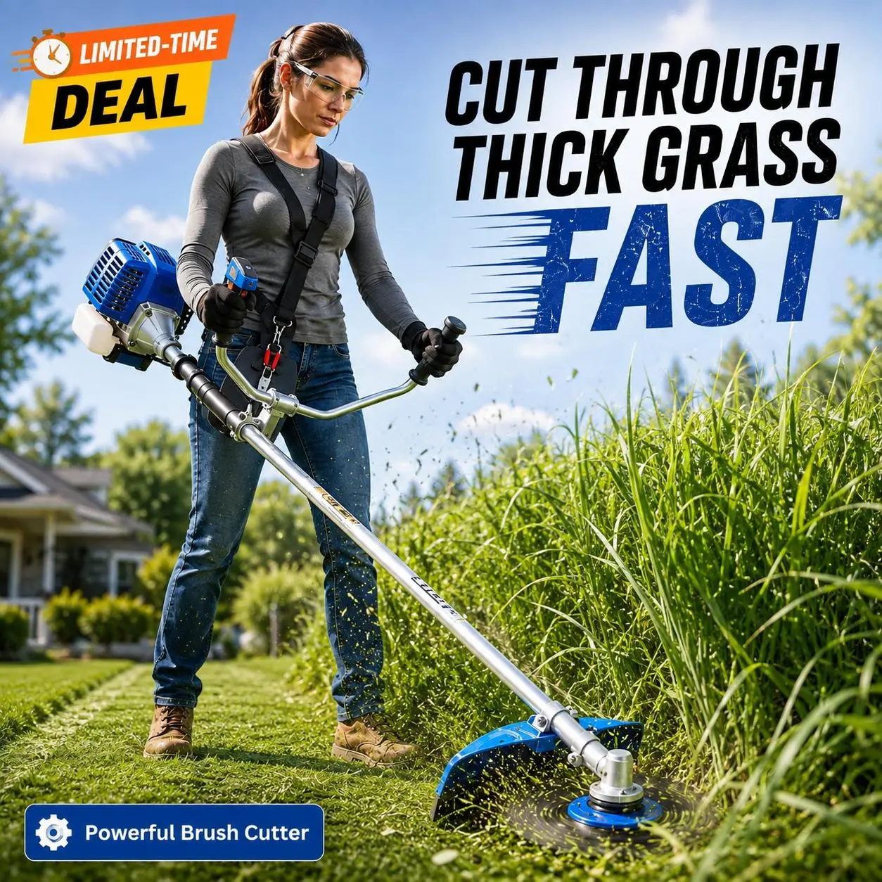 Gas Powered 3-in-1 String Trimmer - Brush Cutter - Edger Kit, Lawn Cutting Tool for Yard Maintenance with Blades