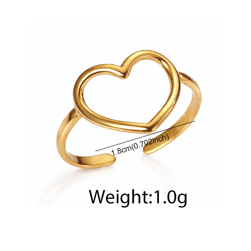 Fashionable stainless steel heart-shaped open ring, retro and popular geometric opening, adjustable titanium steel finger ring for ladies