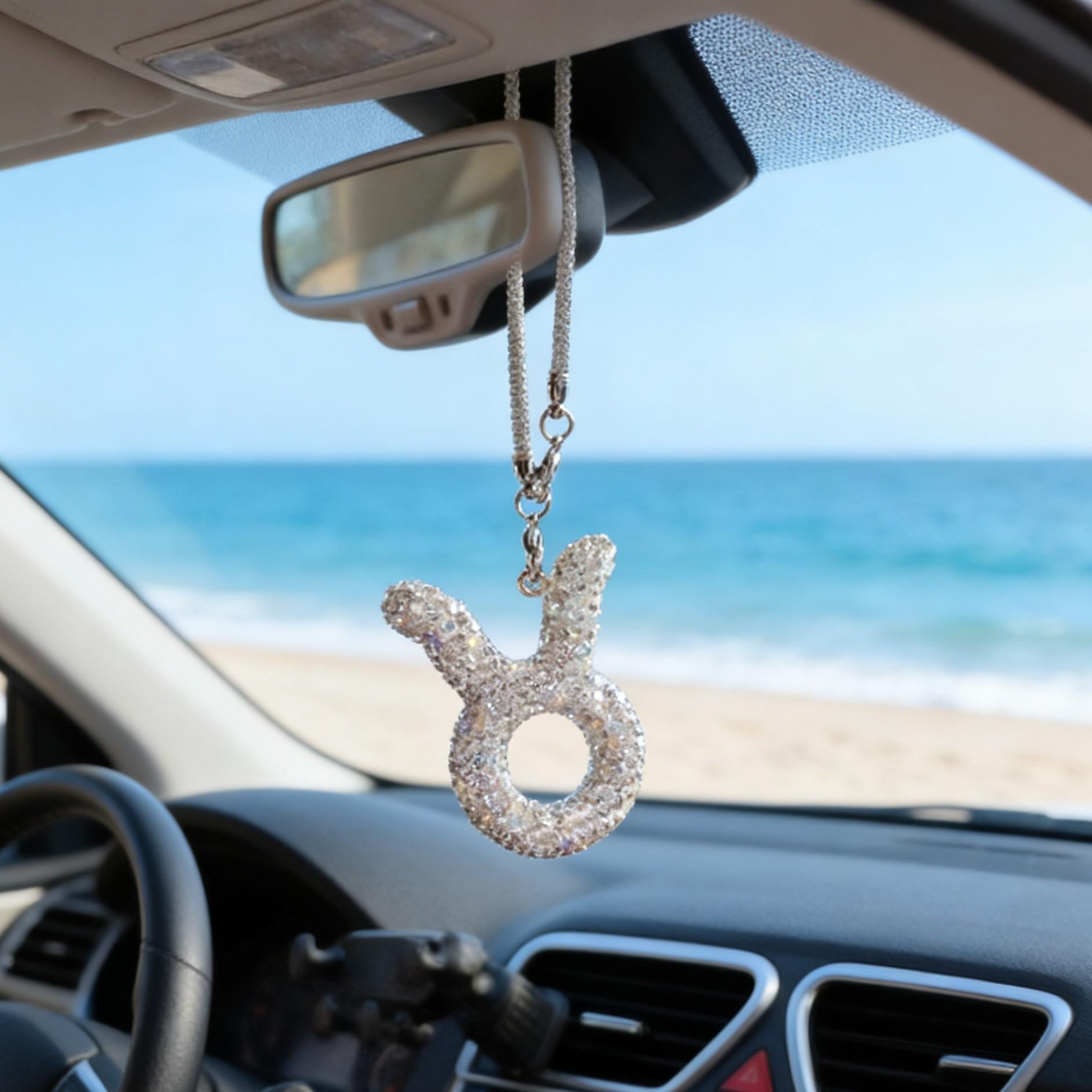 Blingbling Zodiac Car Mirror Charm, Unique Personality Rearview Mirror Pendant, Elegant Girls' Car Accessory, Stylish Dashboard Decoration