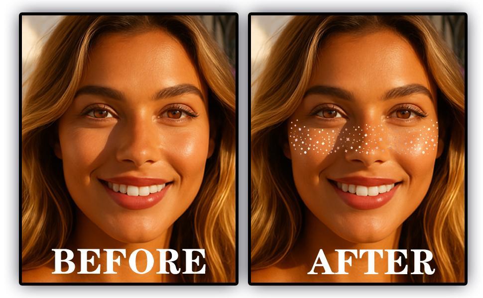 Freckles Face Tattoo, All-in-One Holographic & Gold , Waterproof and Sweatproof Sparkle Patches, Festival Cute Star Temporary Tattoo (Holographic&Gold)