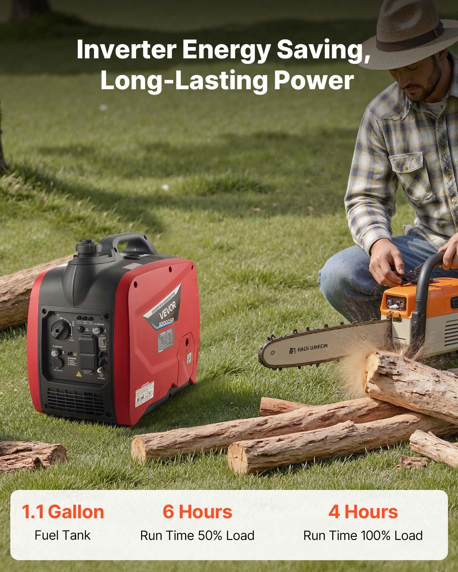 VEVOR 2900W Peak Watt Quiet Gas-Powered Inverter Generator (48.5 lbs), Compact Lightweight Construction for Camping/Emergency/Construction Use, AC Power Supply, CO Sensor, Long Run Time