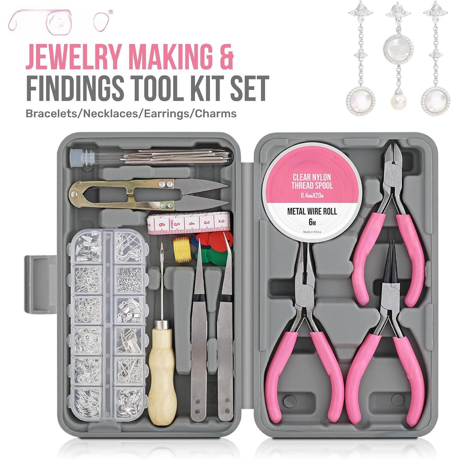 Making Supplies Kit for Adults with Findings Accessories | 17 count, findings storage box, pliers and wires included, bracelet and earring projects, creative repairs, sorted accessories
