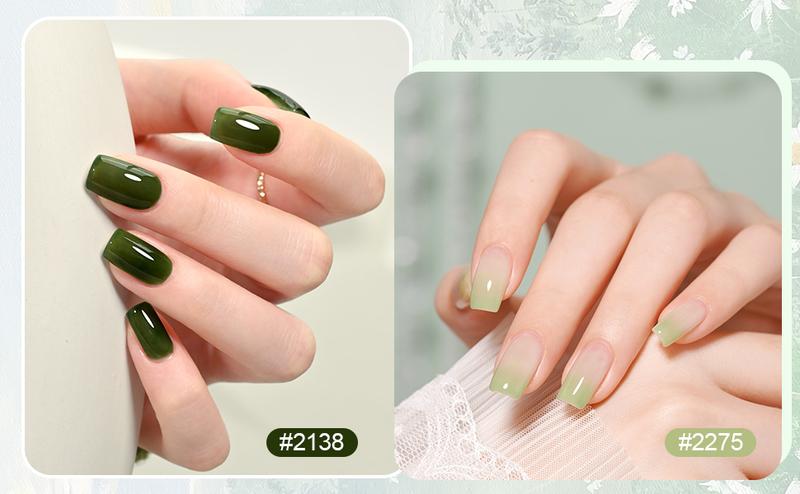GAOY Emerald Green Jelly Gel Nail Polish Set, 6 Transparent Colors Sheer White, Soak Off UV Light Cure Gel Polish for Salon and Nail Art DIY at Home