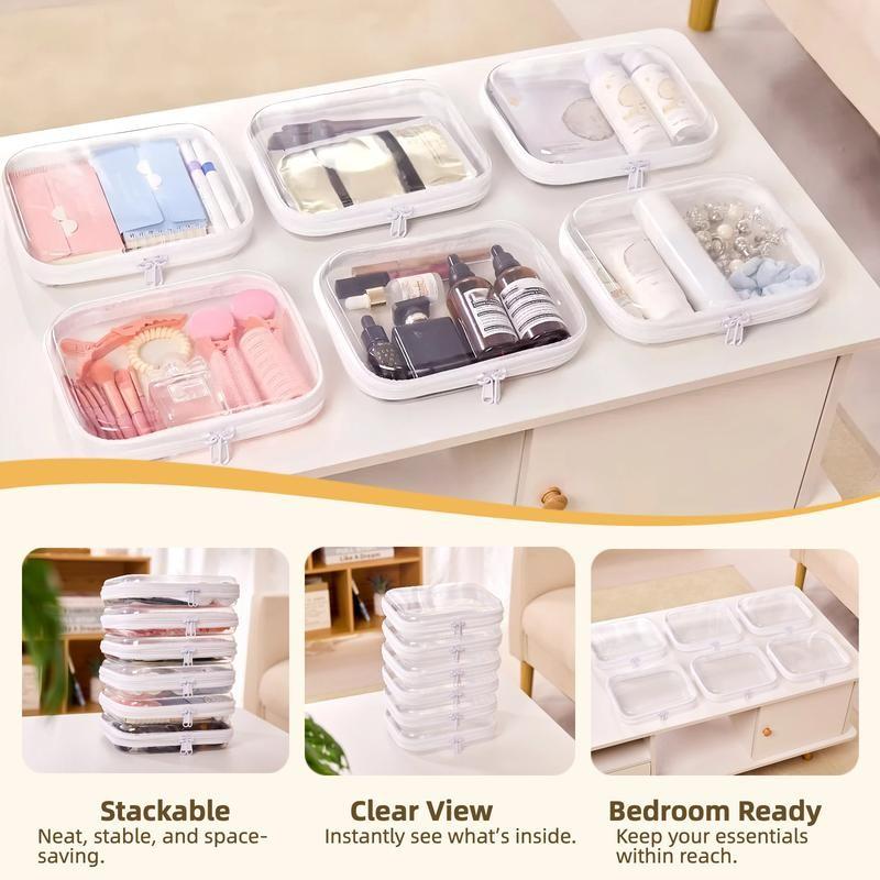 Piqola Clear Organizer Storage Box, Hard Zipper Case, PVC Plastic, Portable Travel Organizer, Makeup Jewelry Toy Storage, High Transparency