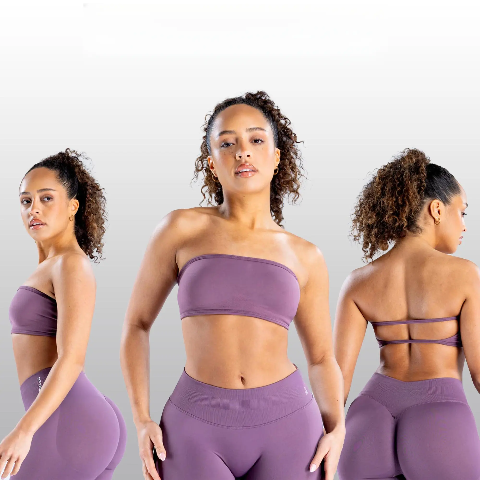 DFY~Female Impact Seamless Yoga Set - Backless Bandeau Sports Bra, High-Waisted Shorts, Impact Leggings | Workout Sportswear For Gym Outfits & Everyday Use