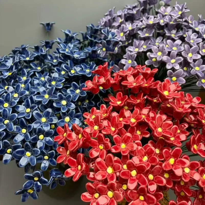 22 Pieces Forget Me Not Ceramic Handmade Flowers, Hand Molded Rose Shape, Perfect Gift, Indoor Outdoor Decoration