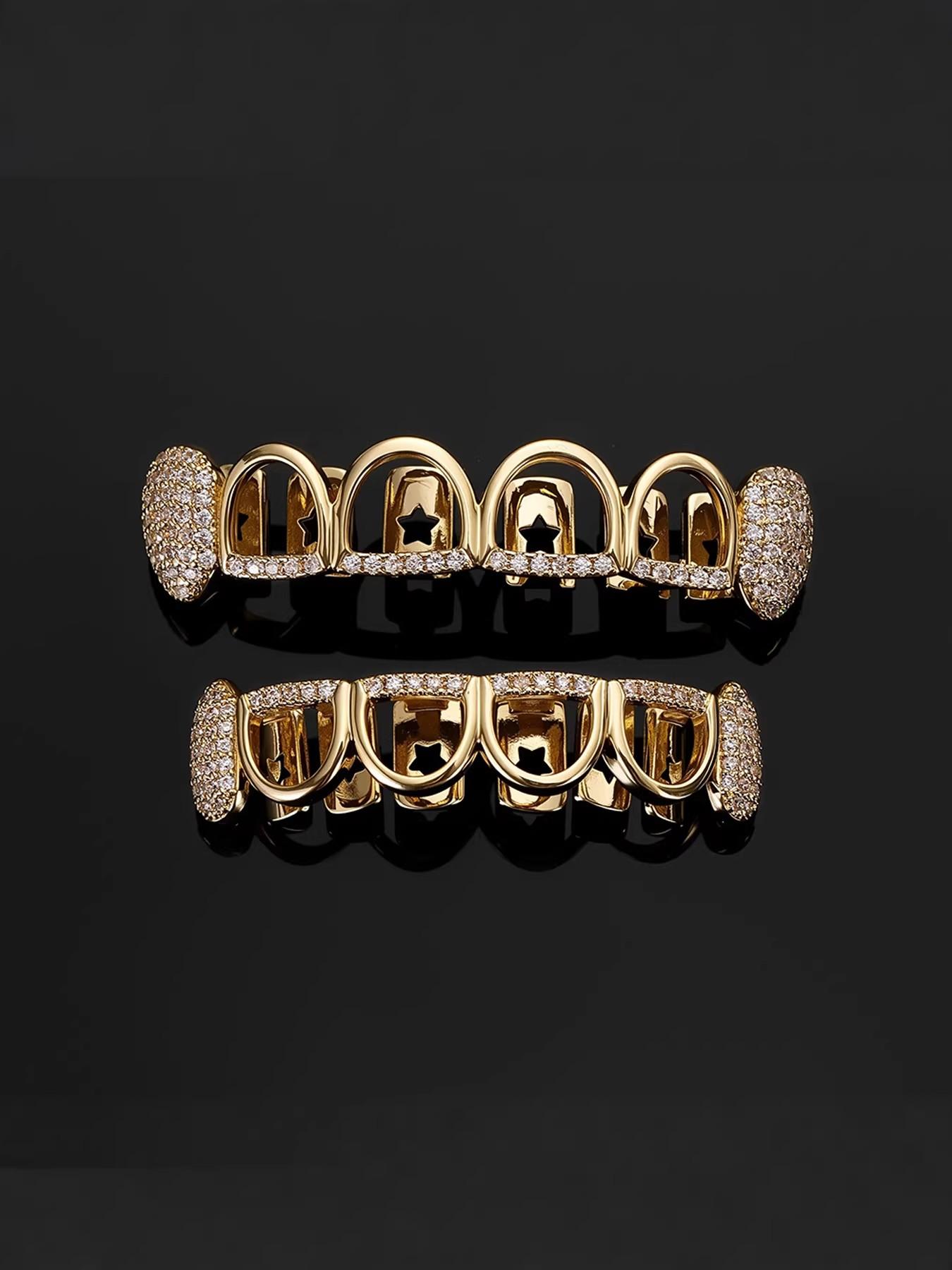 1/2 Set 6 Hollow Micro Inlaid Porcelain Teeth, Hiphop Style Unisex Dental Jewelry, Unique Punk Oral Accessories